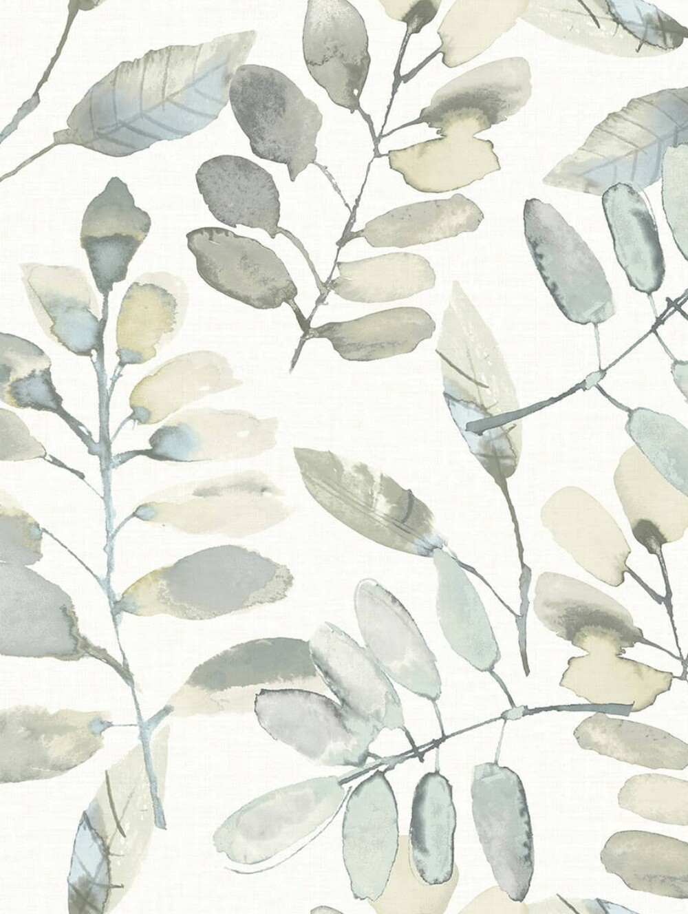 Wallpaper Pinnate Watercolor Leaves Blue Gray Tan